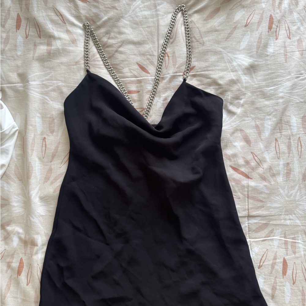 Zara Elegant Black Mini Dress with Chain Straps